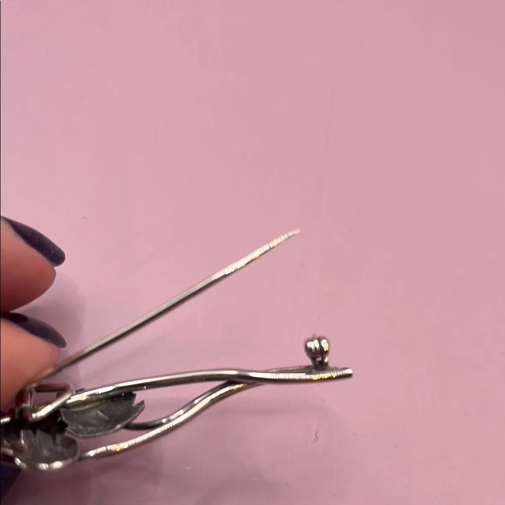Vintage Beautiful Sterling Silver Citrine Rose Flower Pin